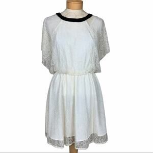 BCBGeneration Lace A Line Dress Ivory Black Trim S